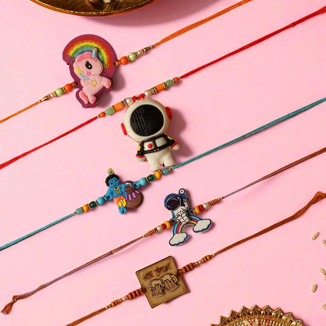 Handmade Cute Rakhi With Roli Chawal | Set Of 5