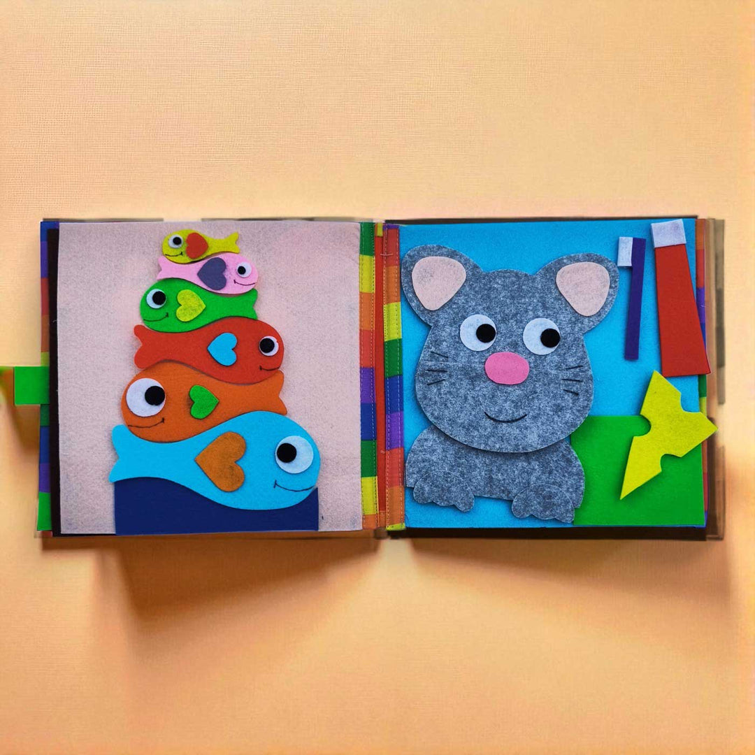 Handmade Animals Activity Book Felt Kids Rakhi And Toy Combo - Open Book with Felt Animals