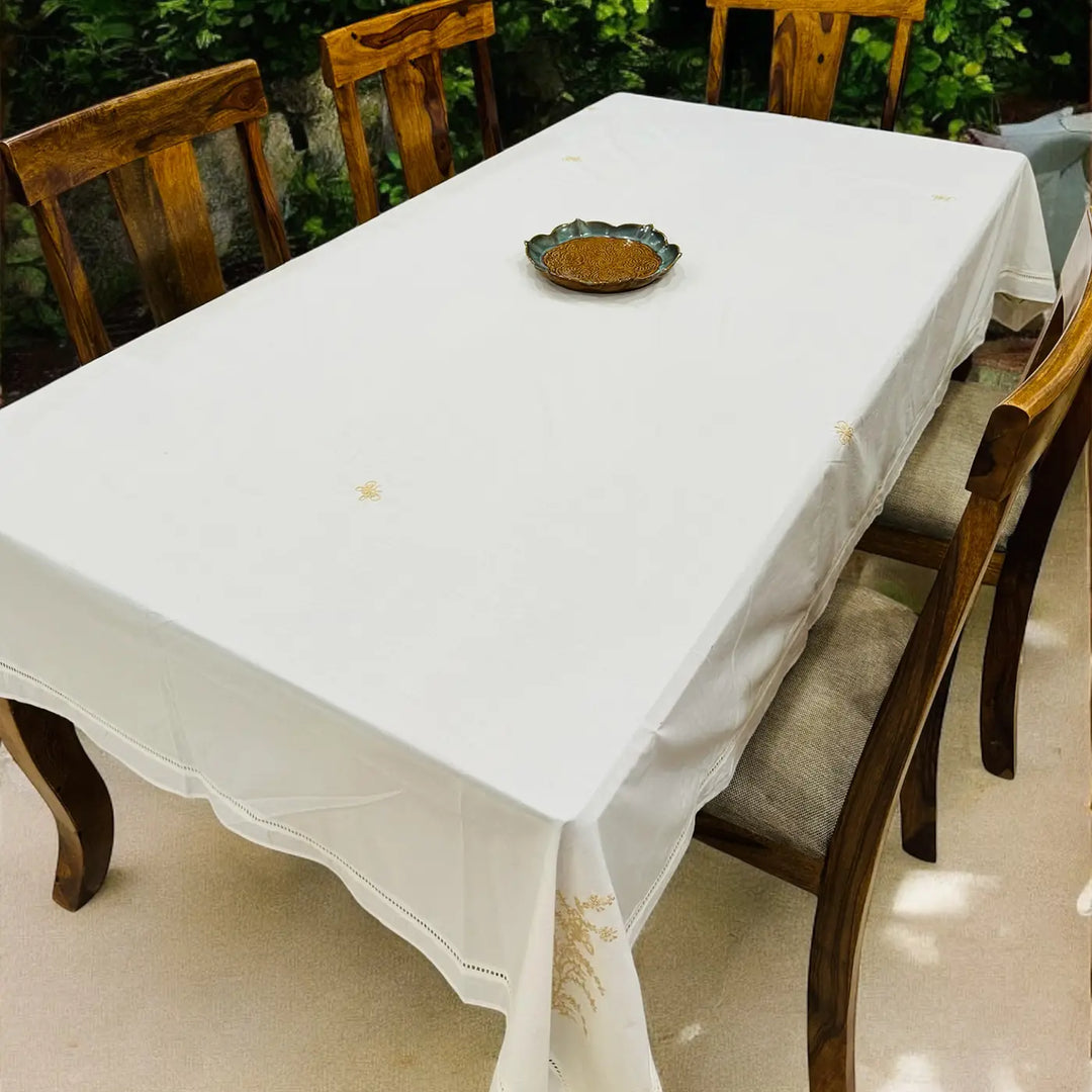 Hand Embroidered Floral Chikankari Cotton Table Cloth
