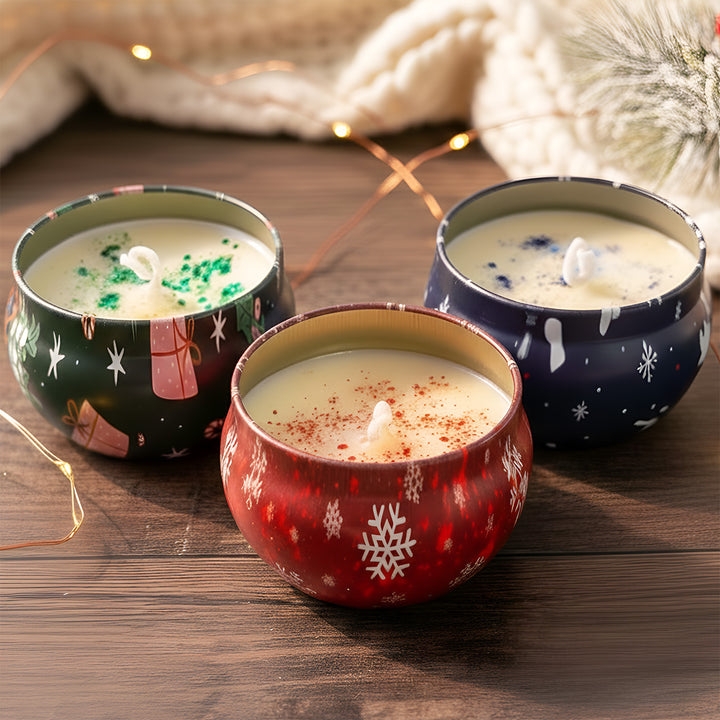 3 Pc | Assorted Handmade Christmas Theme Soy Wax Tin Candles