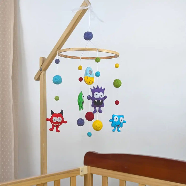 Handmade Monsters In Space Theme Felt Cot Mobile