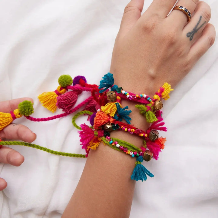 3 pc Rakhi + Brass Thali Set | Premium Zooni Beads & Tassels Rakhi Set with Roli Chawal