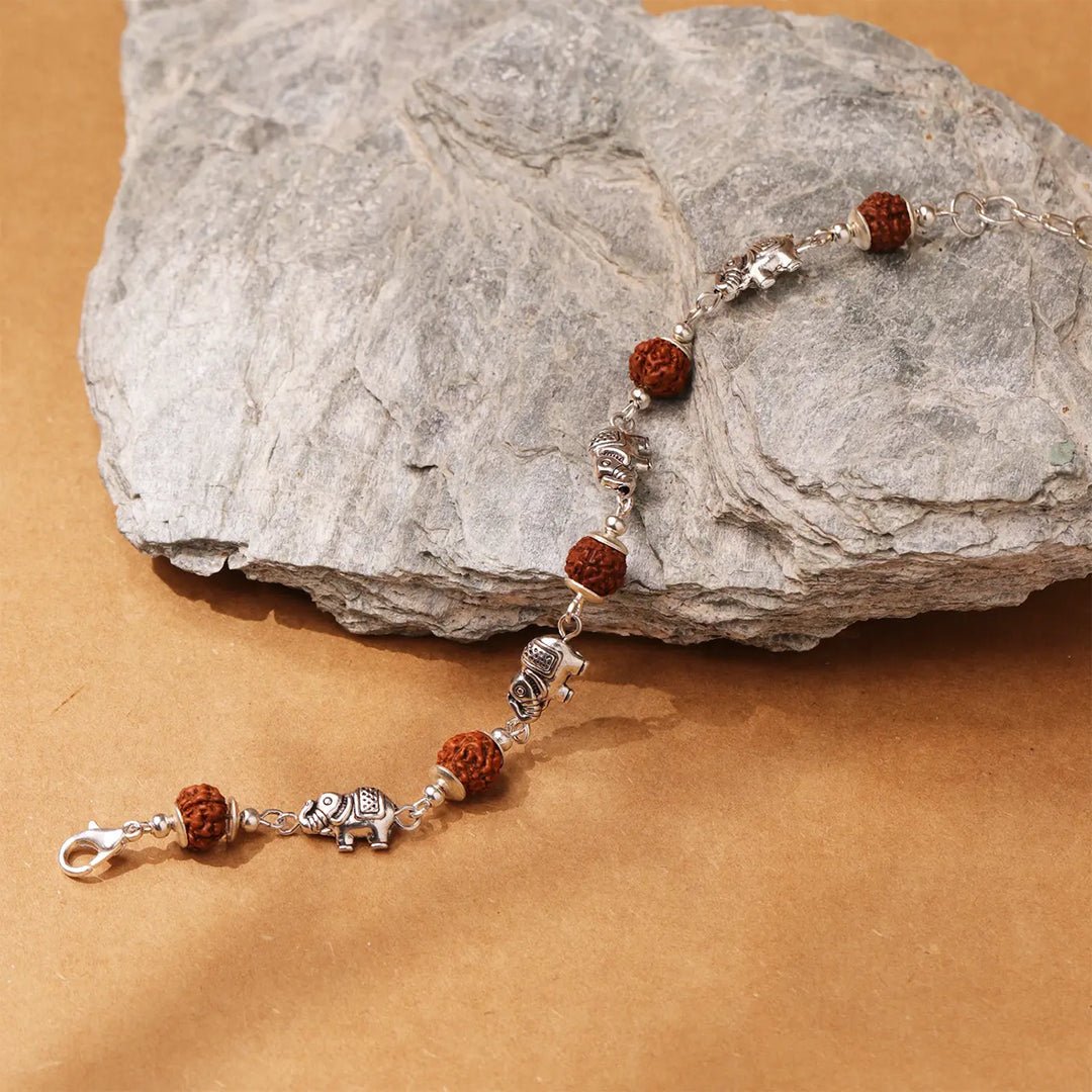 Handmade Rudraksh & Elephant Rakhi With Roli Chawal