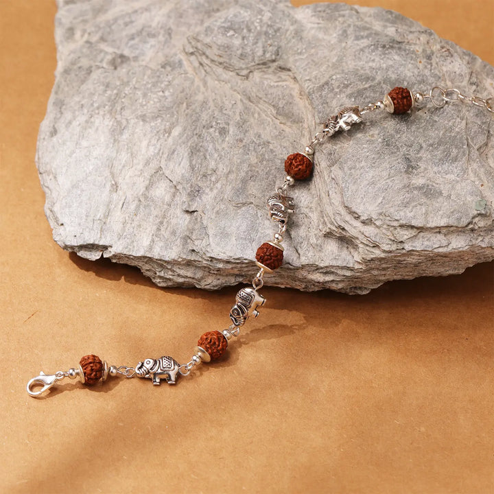 Handmade Rudraksh & Elephant Rakhi With Roli Chawal