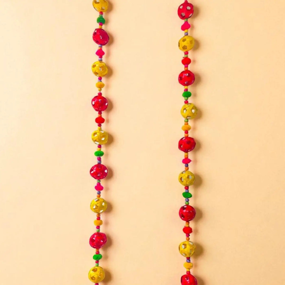 Handmade Multicolor Round Pom Pom & Bamboo Hanging