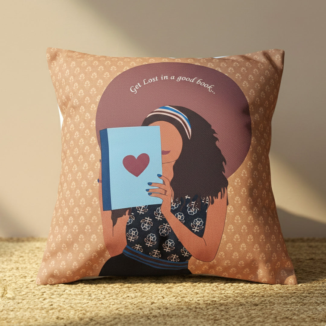 16 Inch | Printed Booklover's Retreat Theme Cushion Cover