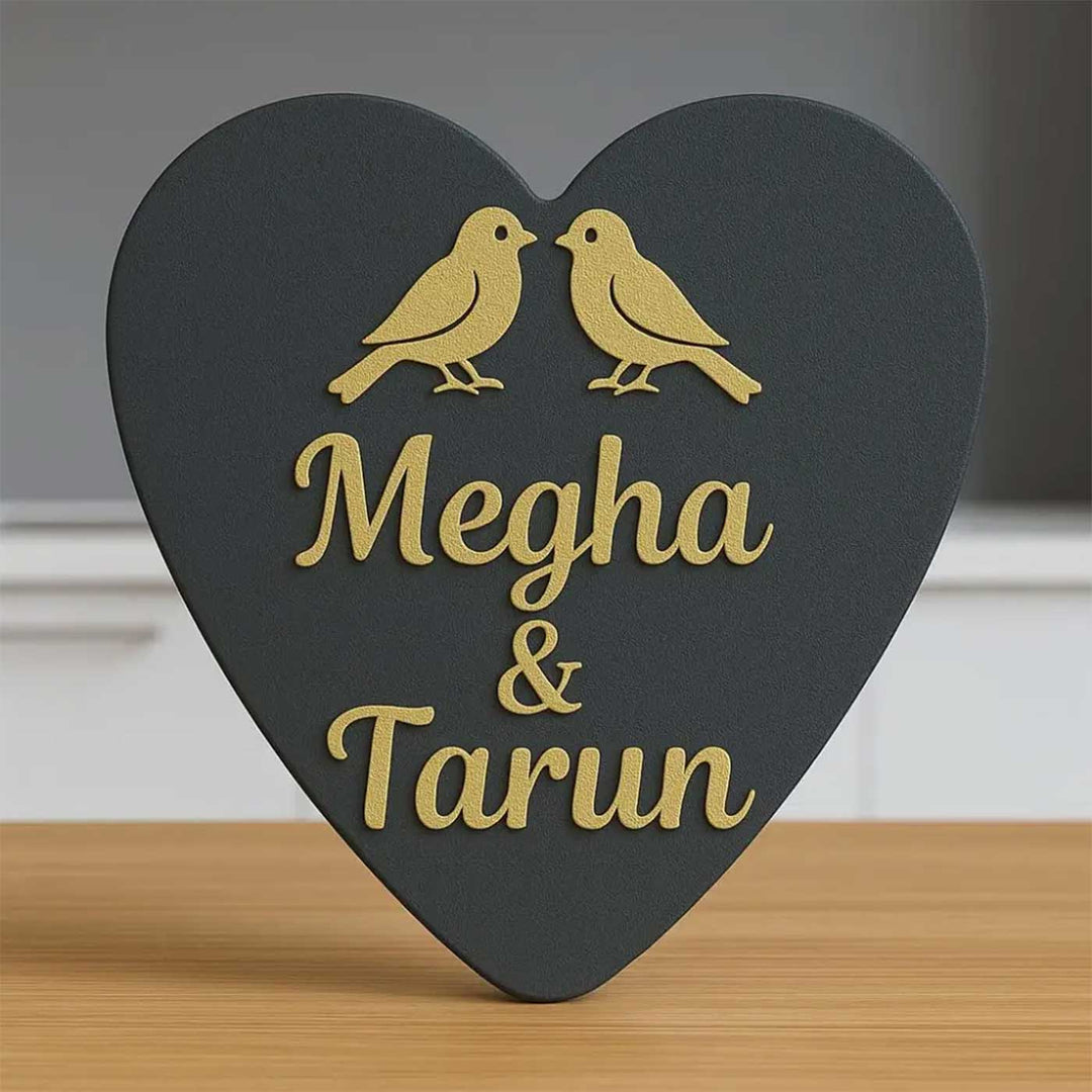 "Love Nest" Heart-Shaped Handcrafted Personalized Wooden Name Plate For Home