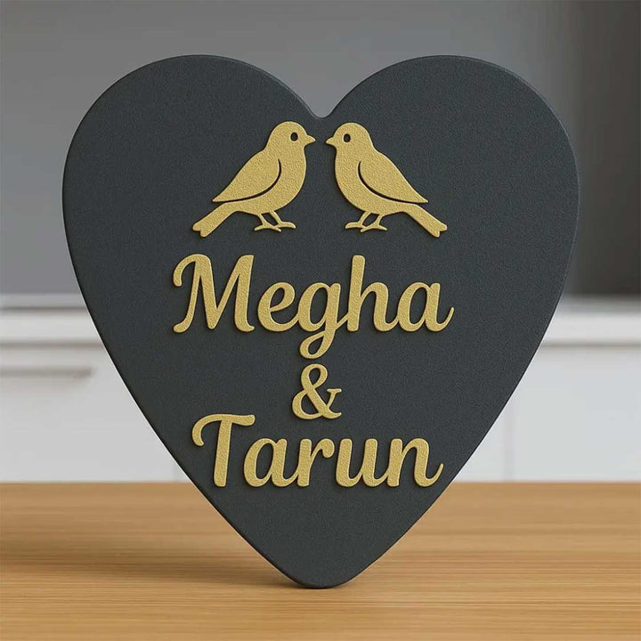 "Love Nest" Heart-Shaped Handcrafted Personalized Wooden Name Plate For Home