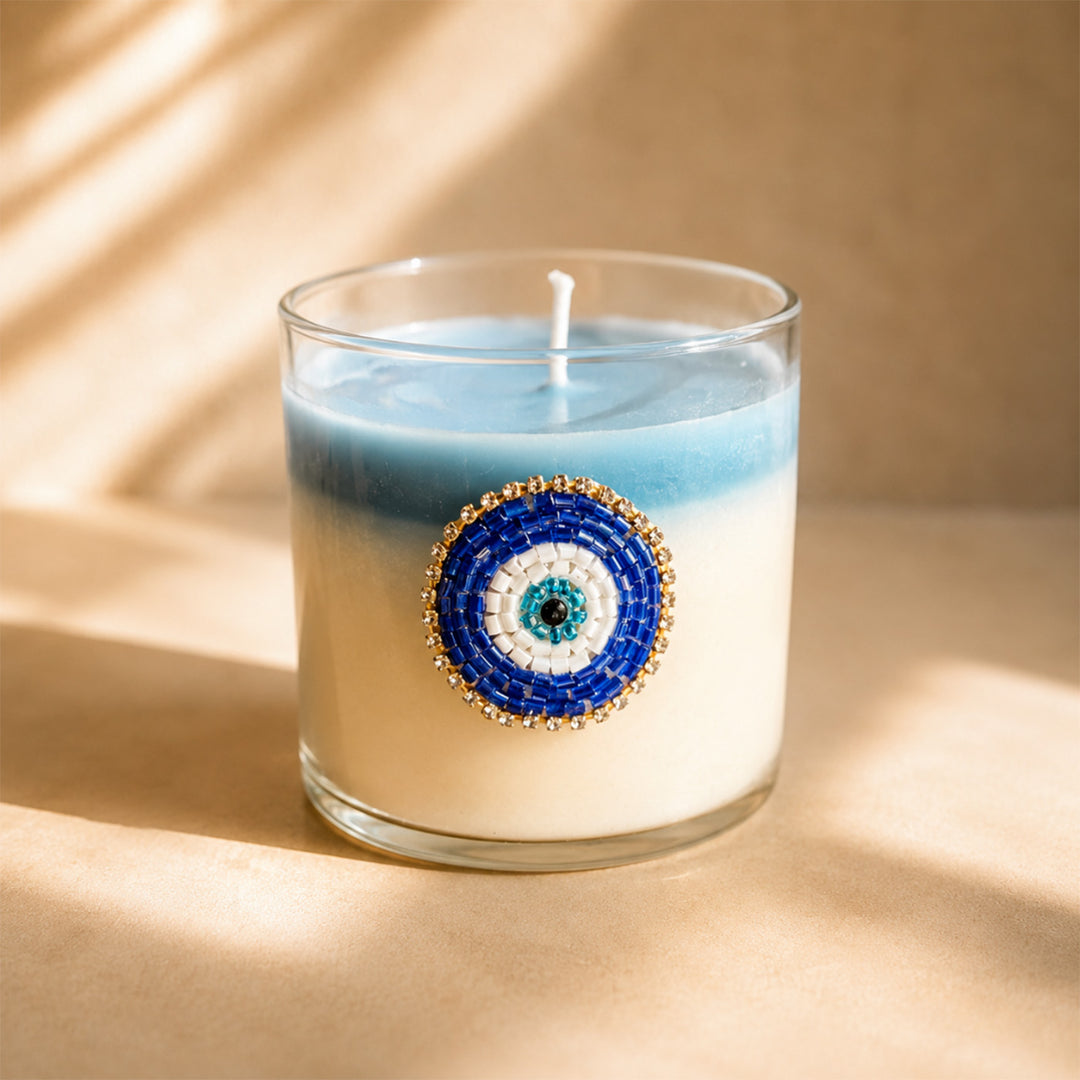 Azure Nazar Blue Evil Eye Diwali Gift Hamper With Soy Wax Scented Candle And Jar For Festive Gifting