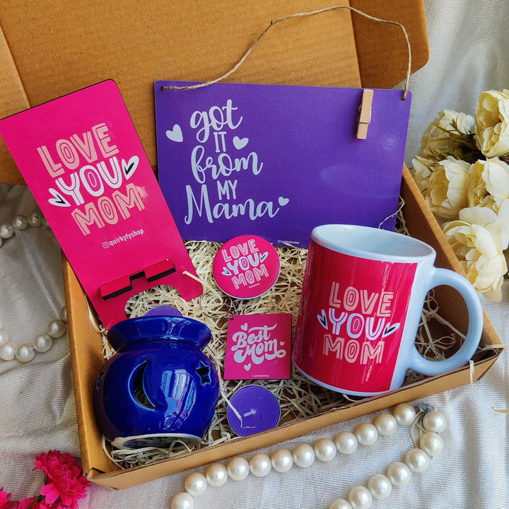 Photo Personalized Blue & Pink Hamper For Mothers | Set of 8