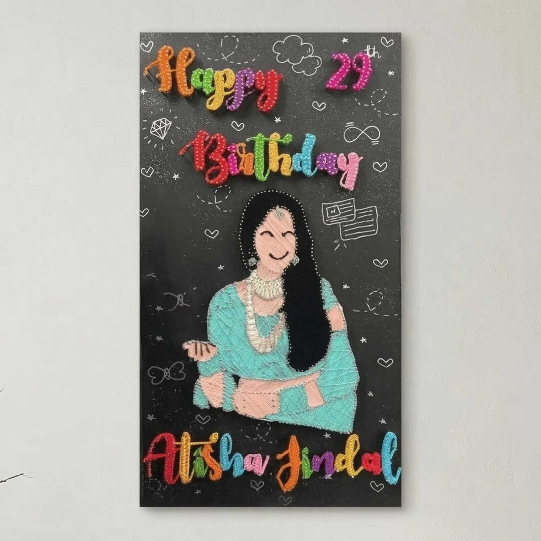 Photo Personalized String Art Birthday Design Wooden Name Plate