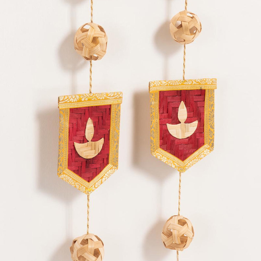 Set of 2 | "Jyot" Handcrafted Bamboo Diya Wall Hanging For Festive Decor