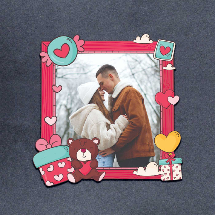 Photo Personalized Love & Surprise Theme Wooden Fridge Magnet For Couples
