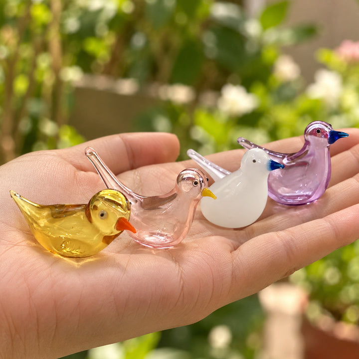 Set of 4 | Blown Glass Small Miniature Bird Figurine For Home Decor