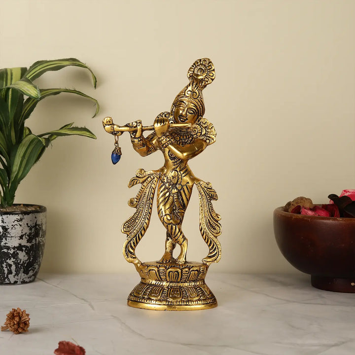 Handmade Krishna Rakhi Hamper | Includes 1 Krishna With Flute Idol, 2 Rakhis, 1 Roli Chawal
