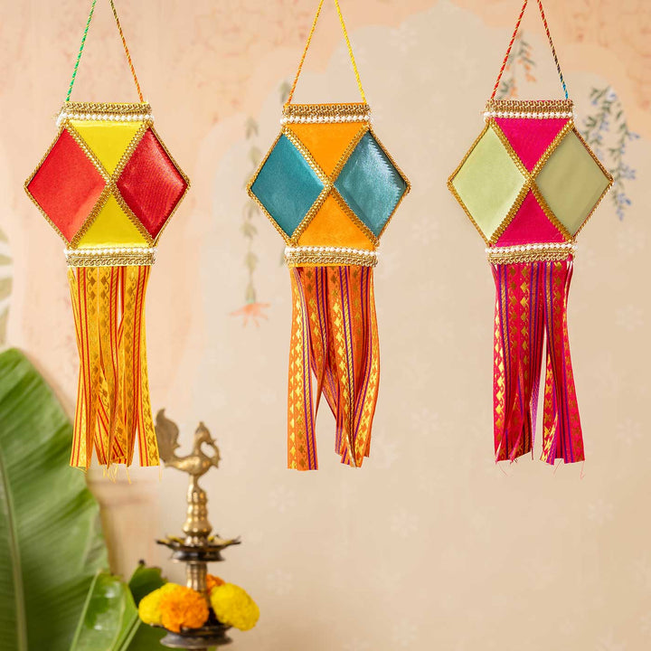 6 pc | Mini Handmade Decorative Akash Kandil/ Lantern Hangings Gift Set | Includes Electric Tealights