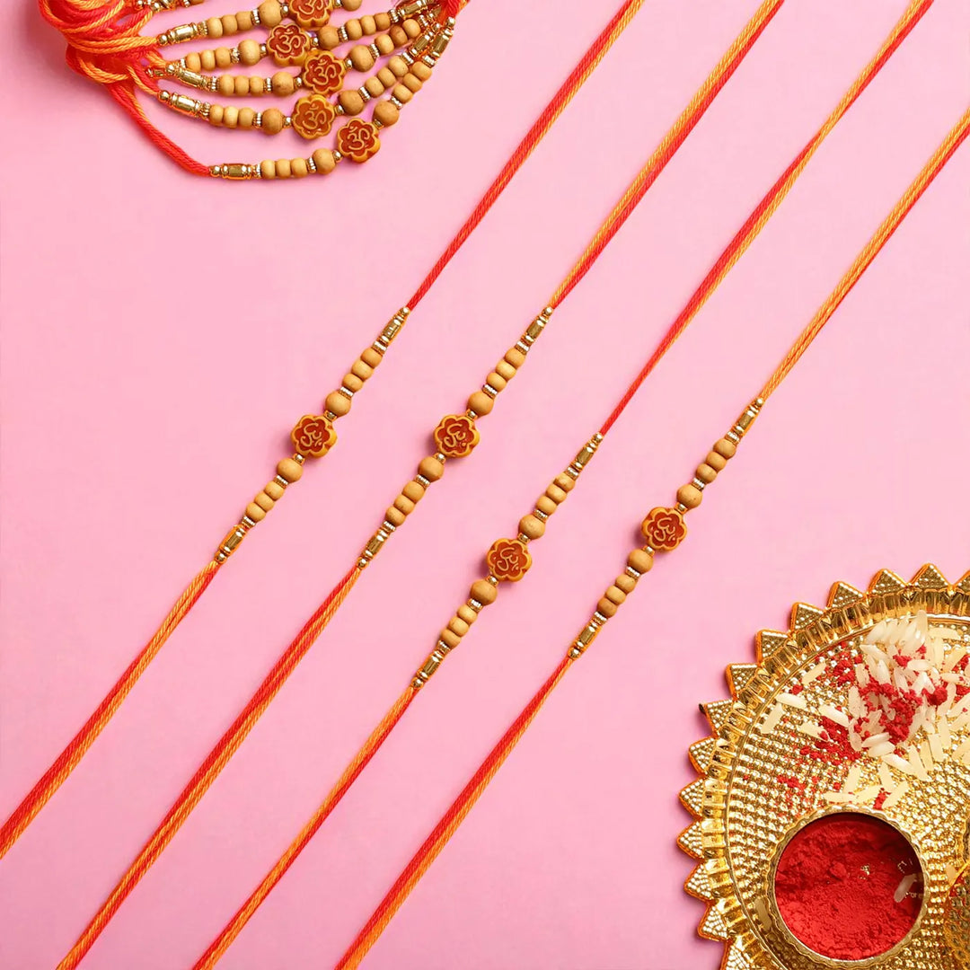 Handmade Om Dori Rakhi With Roli Chawal | Set Of 12