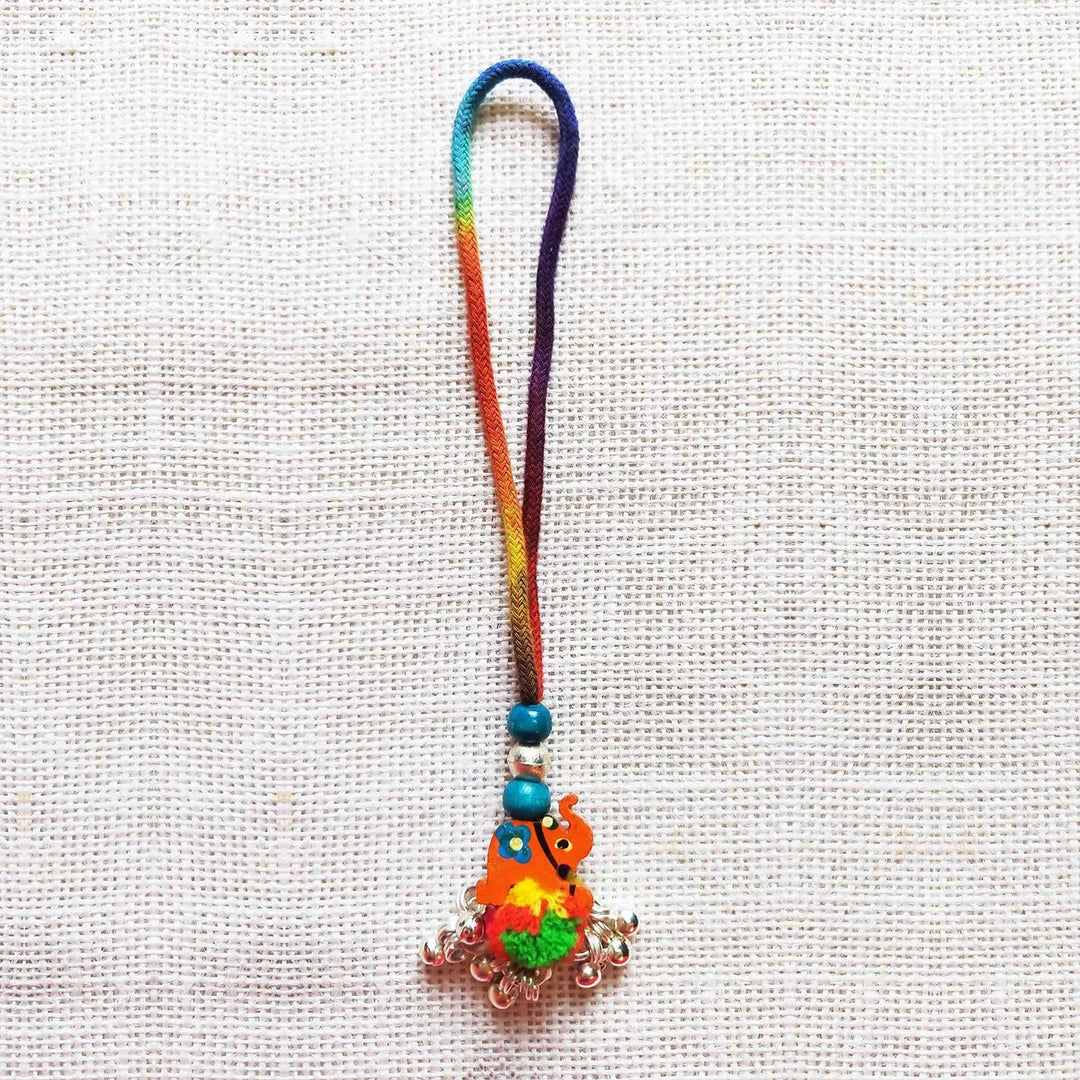 Handmade Dori Work Elephant & Ghungroo Cotton Lumba Rakhi for Bhabhi With Roli Chawal