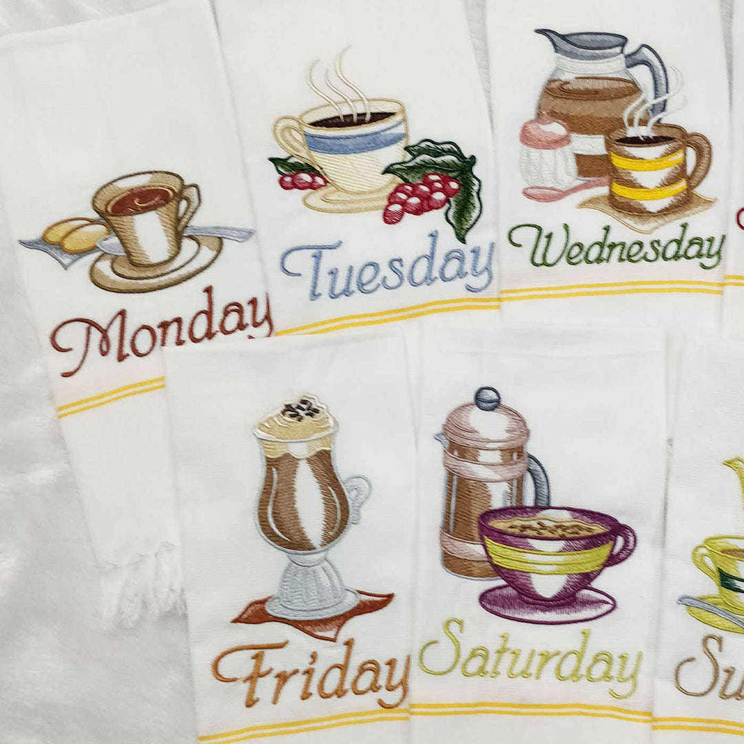 Personalized Embroidered Days In A Week Theme Cotton Napkins | Set Of 7