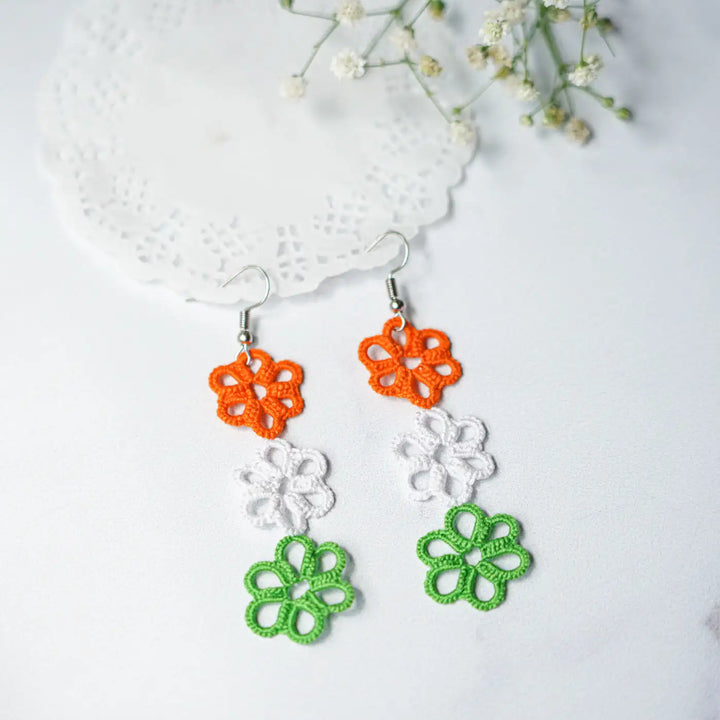 Handmade Tatting Trio Flower Cotton Earrings