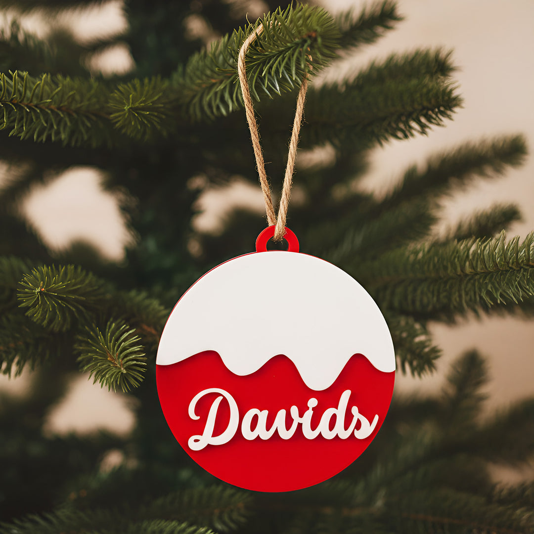 Personalized Round Red & White Acrylic Christmas Ornament For Tree Decoration