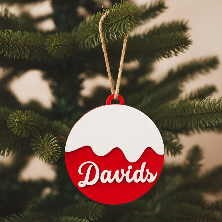 Personalized Round Red & White Acrylic Christmas Ornament For Tree Decoration