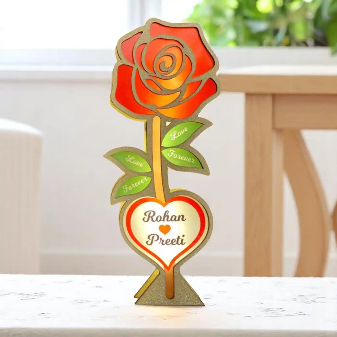 Personalized Rose Theme Led Wooden Table Lamp