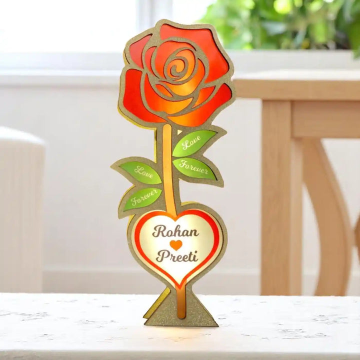 Personalized Rose Theme Led Wooden Table Lamp