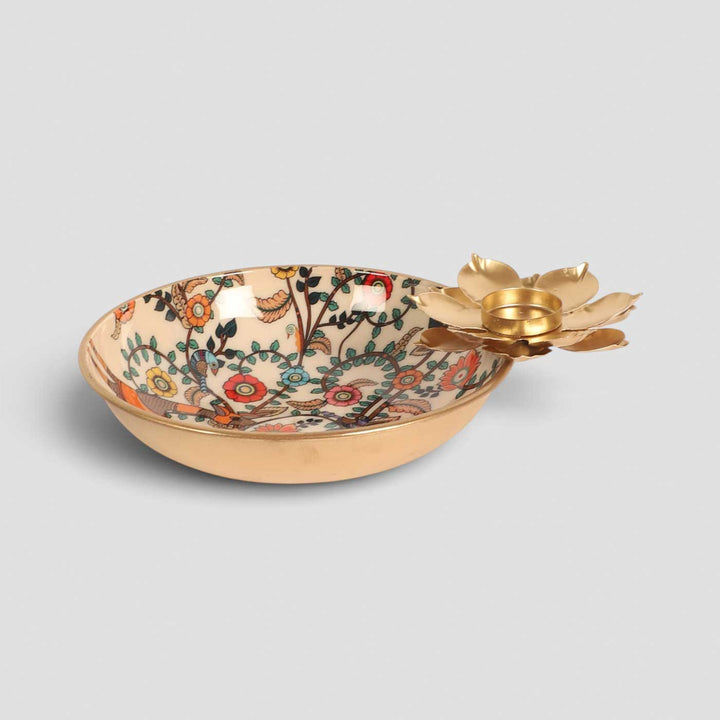 Handmade Meena Enamel Floral Urli With Flower Tealight Holder For Festive Decor