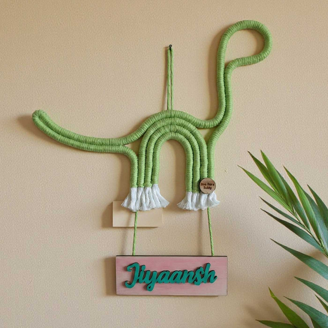 Personalized Macrame Dinosaur Theme Kids Name Plate