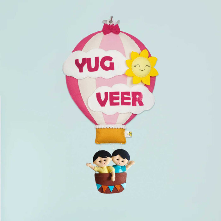 Hand-stitched Hot Air Balloon Felt Kids Nameplate With Birthdates