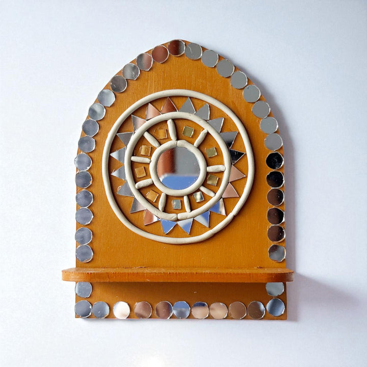 Hand-Painted Mirror Work Sunburst MDF Wood Tealight Holder