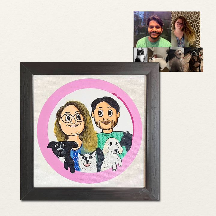 Handpainted Personalized Caricature With Wooden Frame