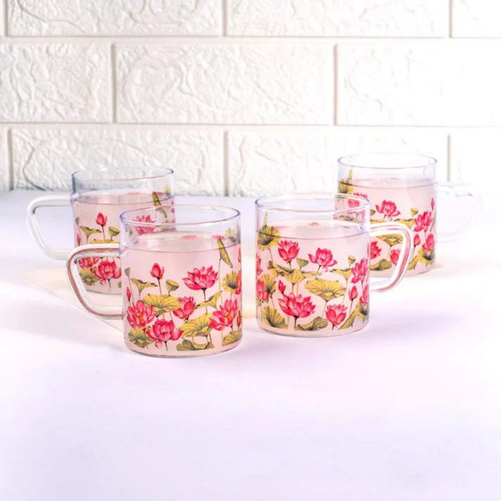 Borosilicate Glass Tea Cups with Delicate Prints I 190 ML