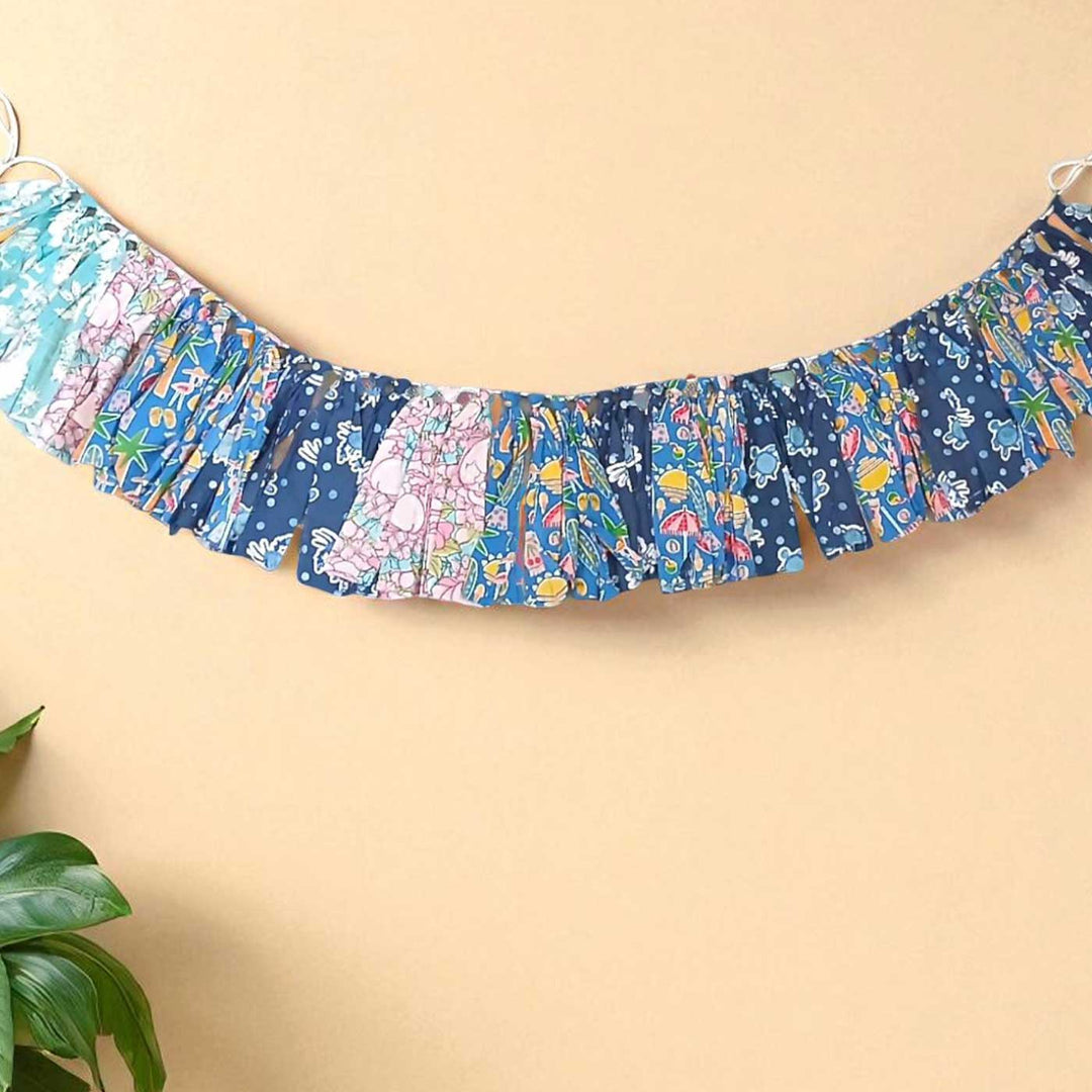 Handmade Blue Floral Rushed Upcycled Fabric Fringes