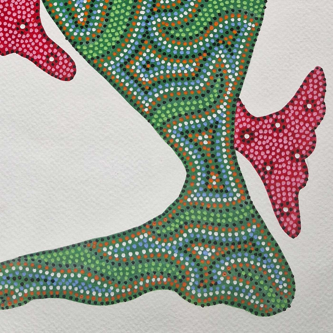 11 x 15 Inch | Green Fish | Original Hand Painted Bhill Painting | Acrylic Paints On Paper