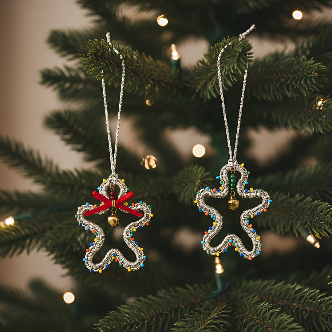 2 Pc | Handmade Beaded Gold Gingerbread Ornaments For Christmas Decoration