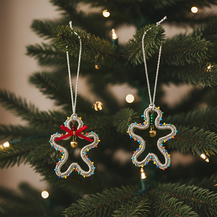 2 Pc | Handmade Beaded Gold Gingerbread Ornaments For Christmas Decoration