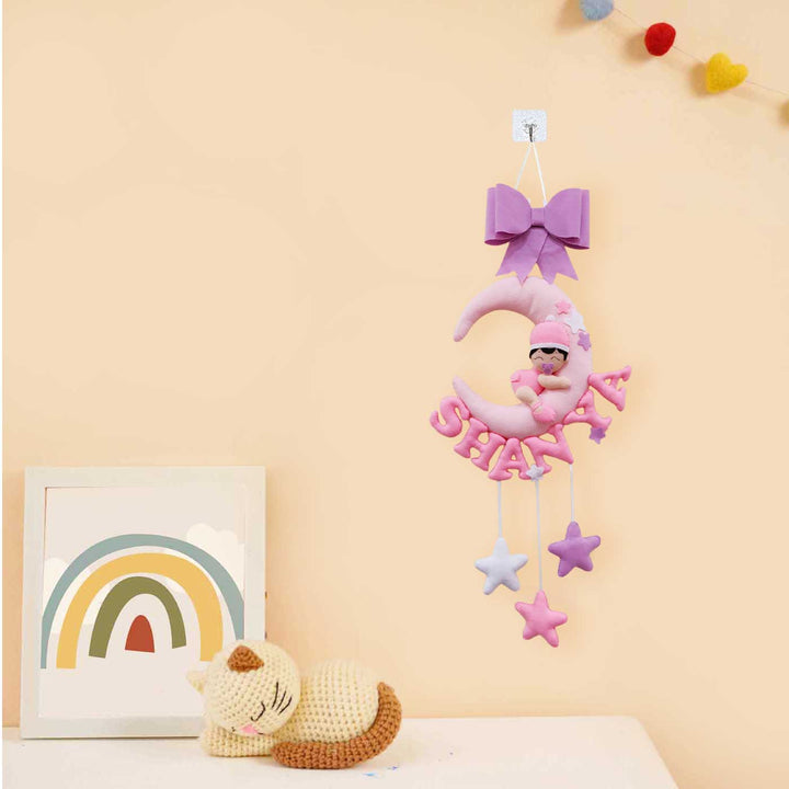 Personalized Handmade Baby On Moon Theme Felt Kids Name Plate