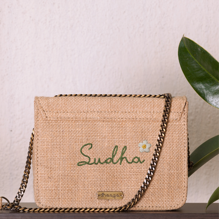 Personalized Embroidered Buttercups Beige Flap Bag