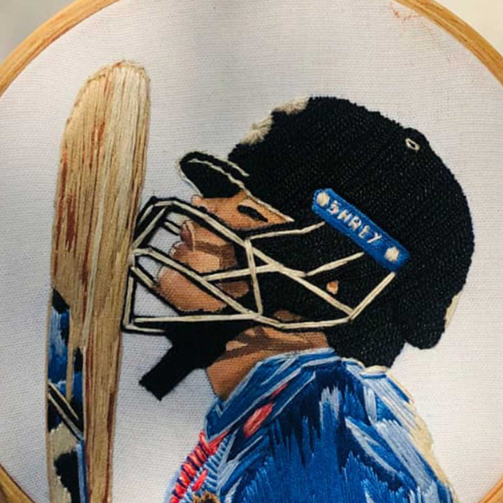 6 Inch | Hand Embroidered Cloth Cricketer Portrait