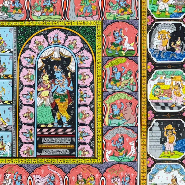 60 X 36 Inch | Handmade Canvas Story Of Krishna Painting