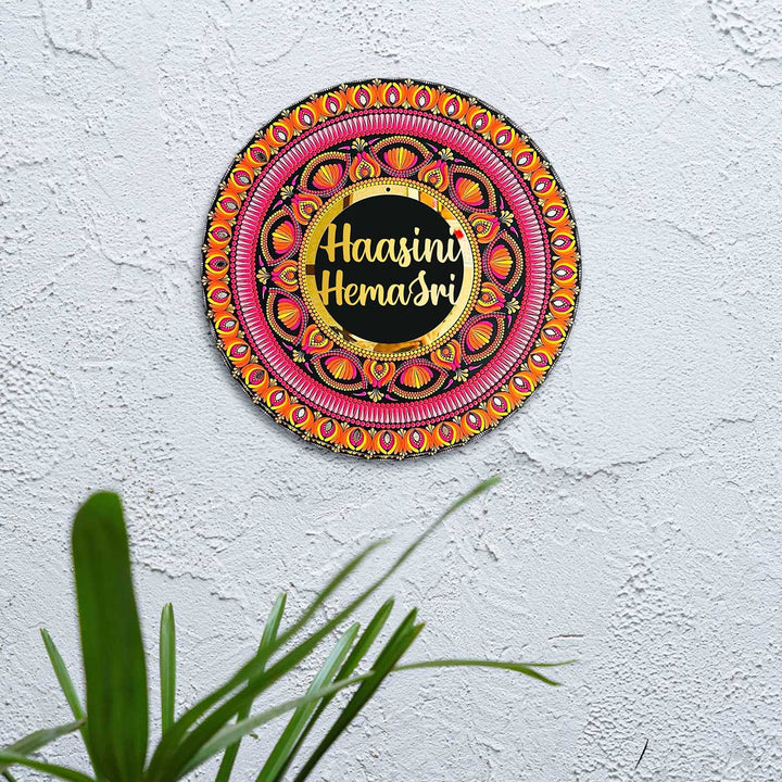 Personalized Hand-Painted Dot Mandala Round Multicolour Mdf Wood Name Plate