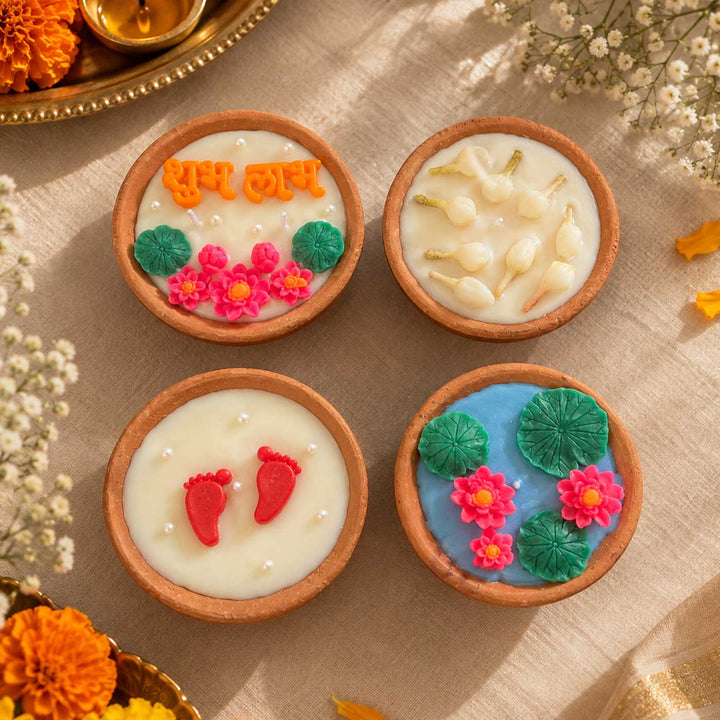 4 pc | Handmade Terracotta Urli Soy Wax Candle In Assorted Fragrances