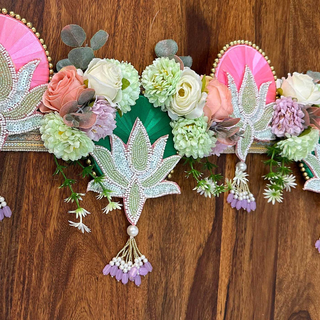 Handmade Beaded Pastel Lotus Design Jute Toran