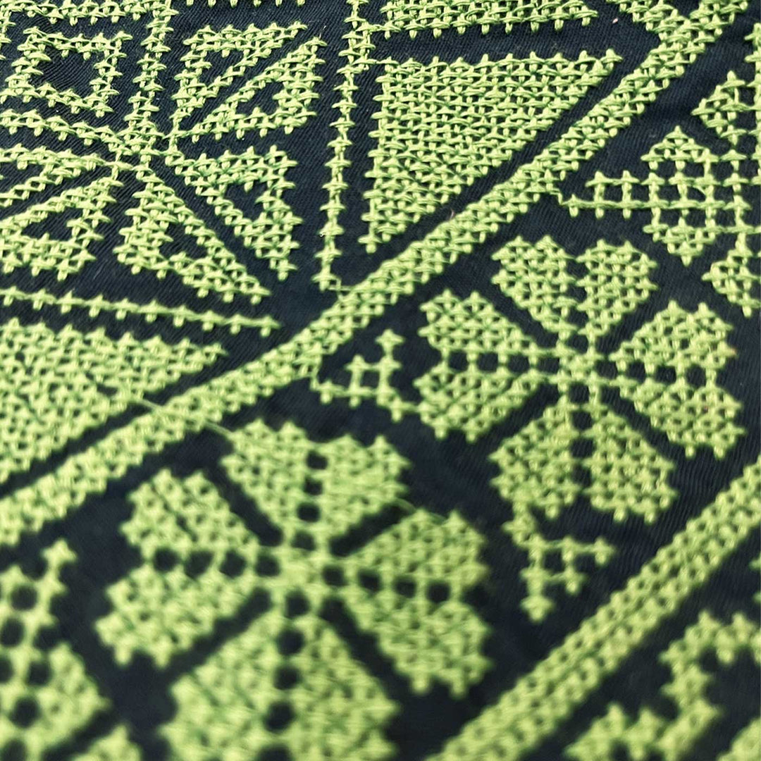Lime Bloom Cross-Stitch Embroidered Hobo Shoulder Bag