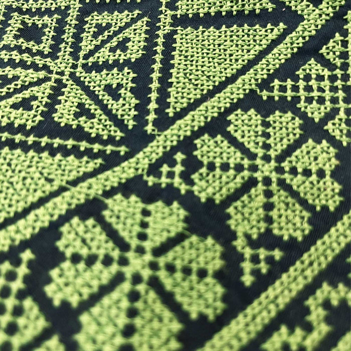 Lime Bloom Cross-Stitch Embroidered Hobo Shoulder Bag