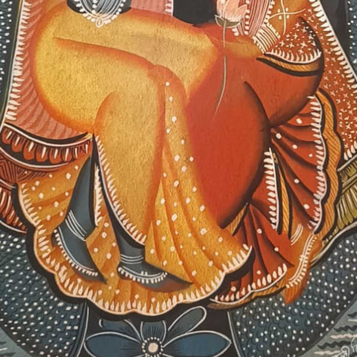 14 x 24 Inch | Radha Krishna Love | Original Hand Painted Kalighat Painting | Natural Pigment On Paper