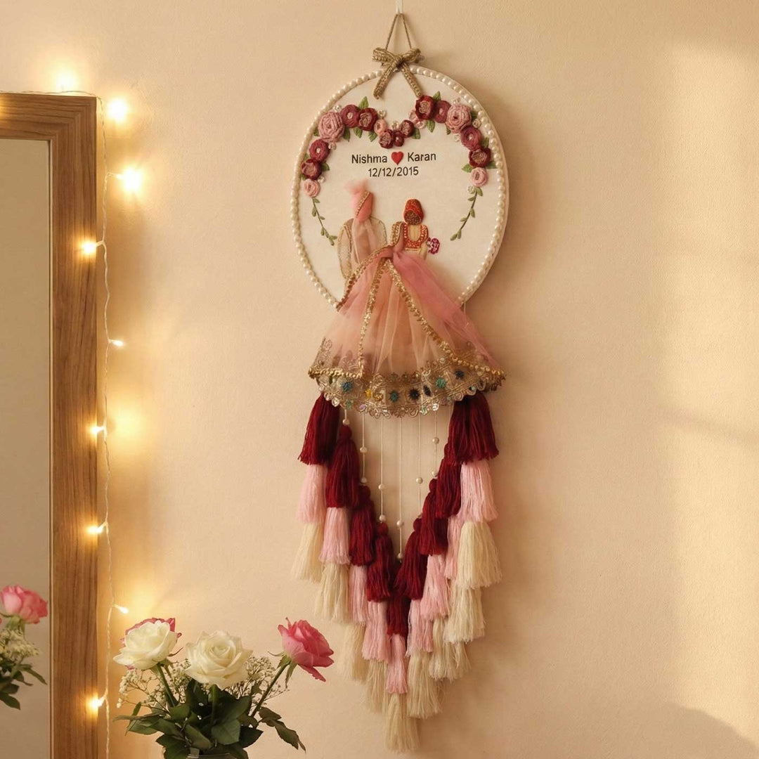 Personalized Embroidered Pastel Wedding Plaque With Tassels