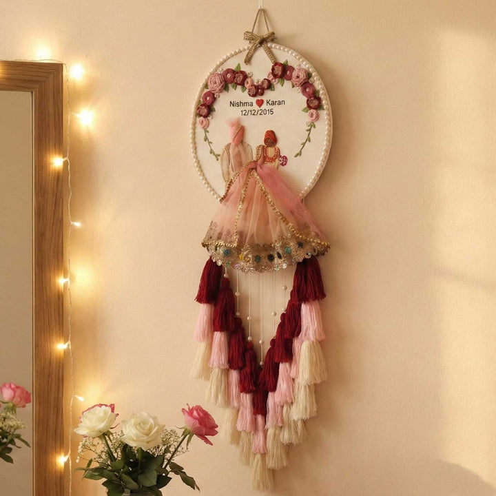 Personalized Embroidered Pastel Wedding Plaque With Tassels